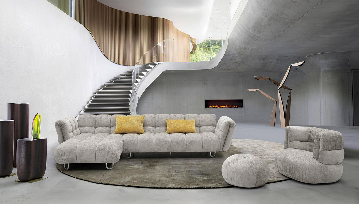 VIG Furnitur Divani Casa Jacinda - Modern Burnt Fabric Left Facing Sectional Sofa + 2 Yellow Pillows in Light Grey