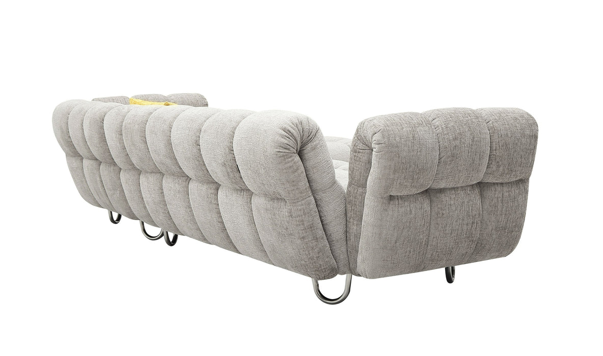 VIG Furnitur Divani Casa Jacinda - Modern Burnt Fabric Left Facing Sectional Sofa + 2 Yellow Pillows in Light Grey