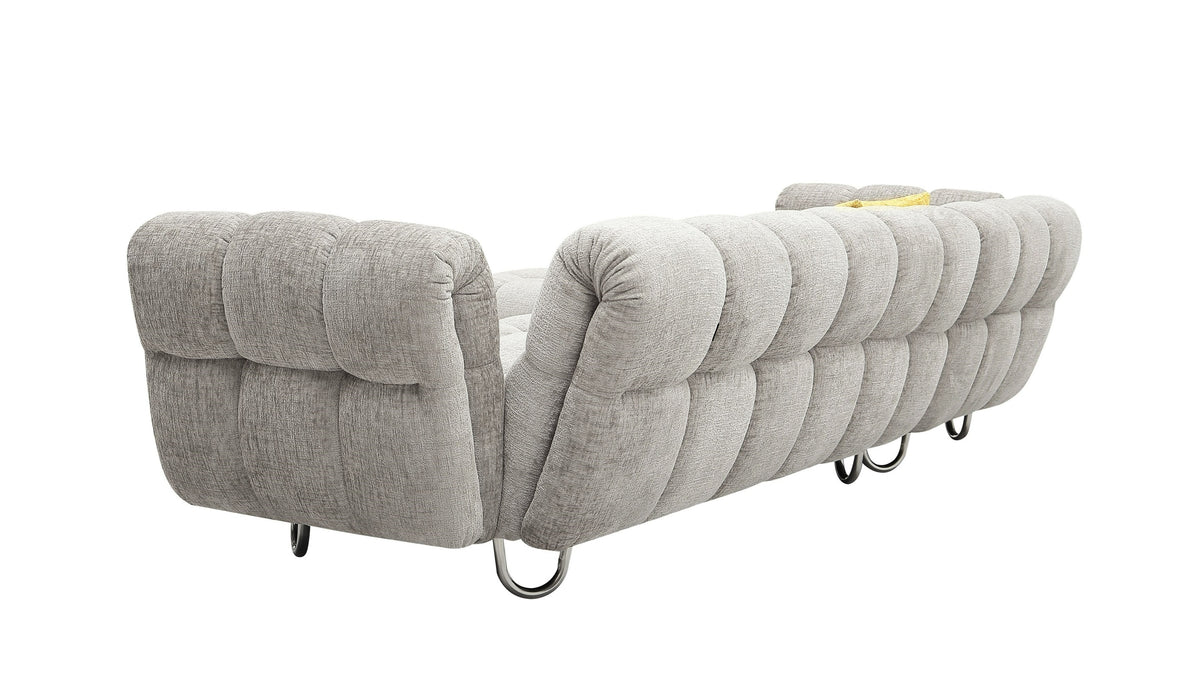 VIG Furnitur Divani Casa Jacinda - Modern Burnt Fabric Left Facing Sectional Sofa + 2 Yellow Pillows in Light Grey