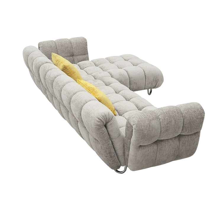 VIG Furnitur Divani Casa Jacinda - Modern Burnt Fabric Left Facing Sectional Sofa + 2 Yellow Pillows in Light Grey