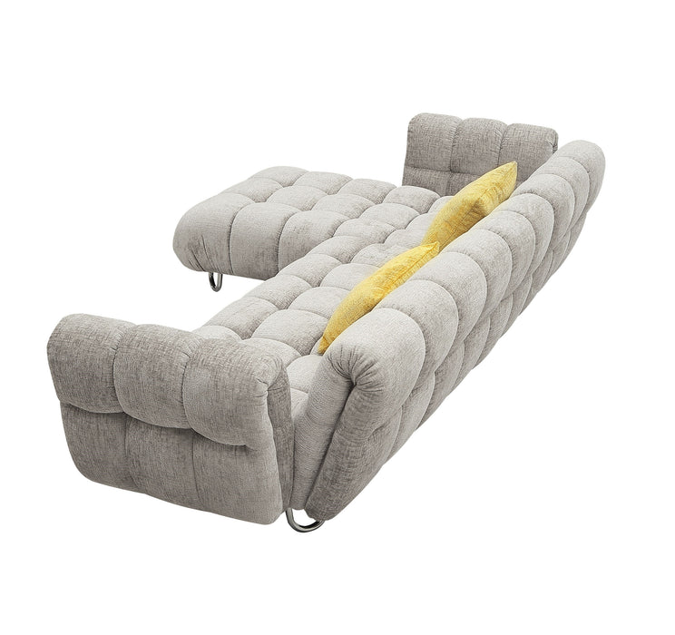 VIG Furnitur Divani Casa Jacinda - Modern Burnt Fabric Left Facing Sectional Sofa + 2 Yellow Pillows in Light Grey