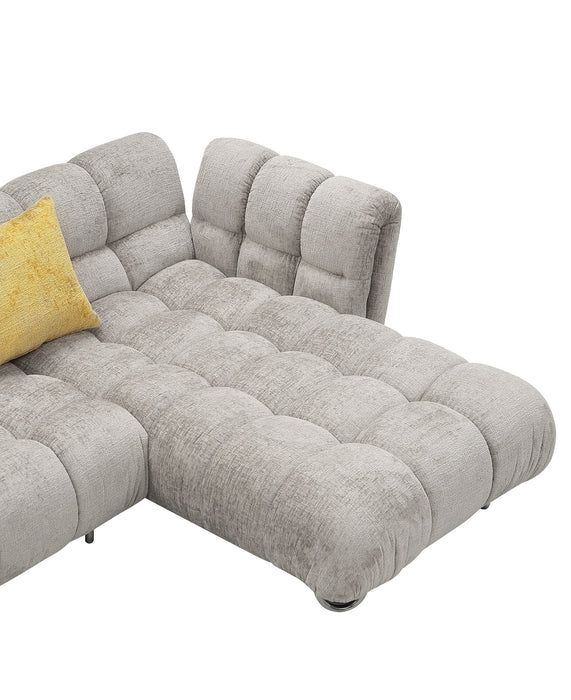 VIG Furnitur Divani Casa Jacinda - Modern Burnt Fabric Left Facing Sectional Sofa + 2 Yellow Pillows in Light Grey