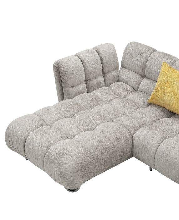 VIG Furnitur Divani Casa Jacinda - Modern Burnt Fabric Left Facing Sectional Sofa + 2 Yellow Pillows in Light Grey