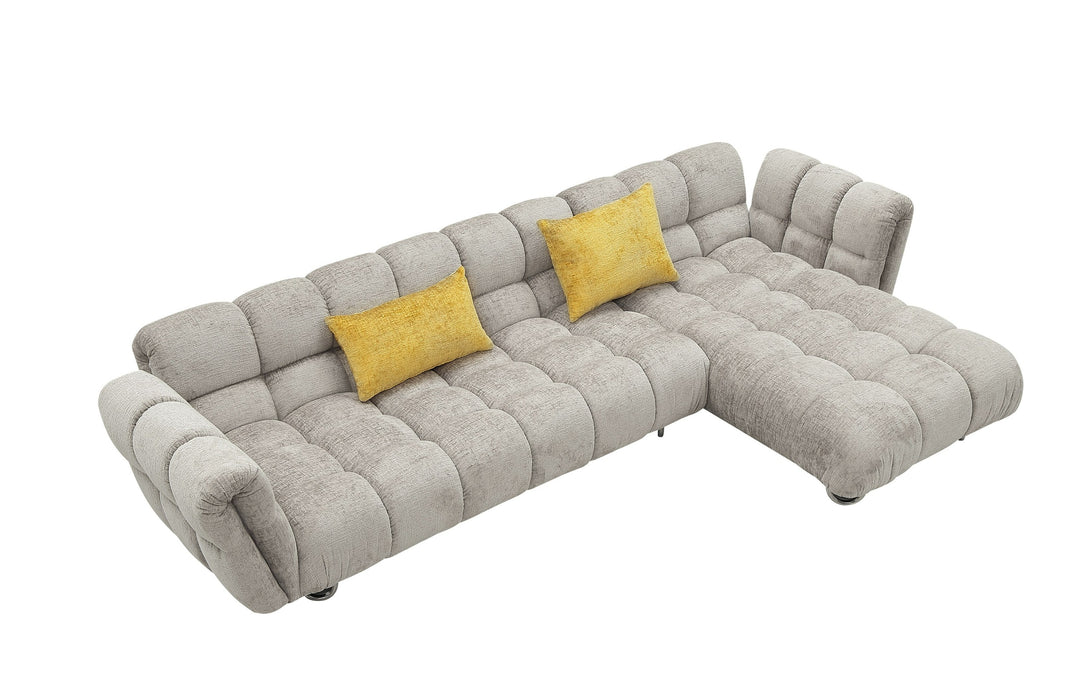 VIG Furnitur Divani Casa Jacinda - Modern Burnt Fabric Left Facing Sectional Sofa + 2 Yellow Pillows in Light Grey