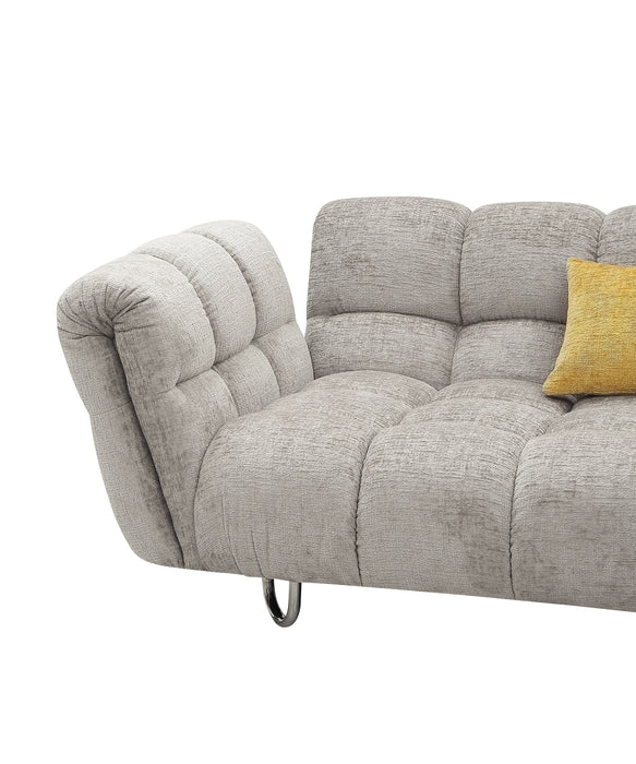 VIG Furnitur Divani Casa Jacinda - Modern Burnt Fabric Left Facing Sectional Sofa + 2 Yellow Pillows in Light Grey