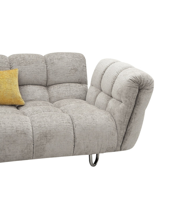 VIG Furnitur Divani Casa Jacinda - Modern Burnt Fabric Left Facing Sectional Sofa + 2 Yellow Pillows in Light Grey