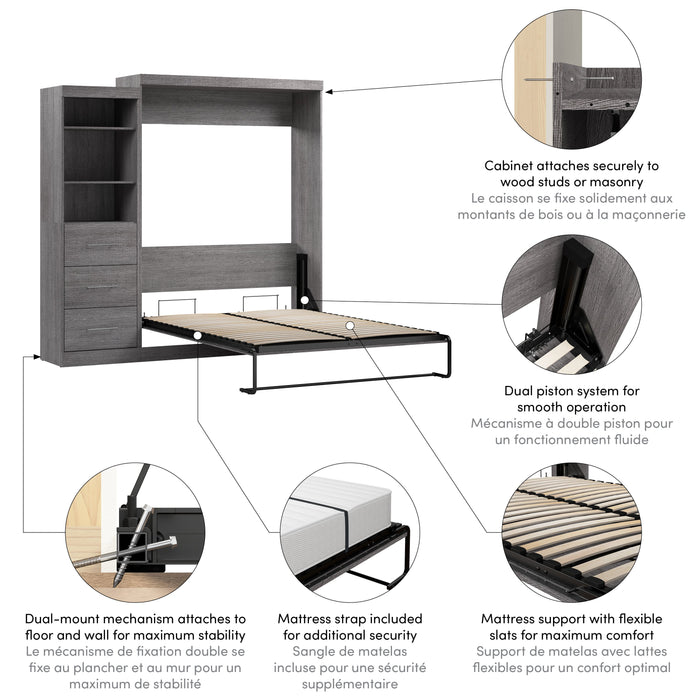 Modubox Nebula Queen Murphy Bed and Closet Organizer with Drawers (90W) in Bark Grey