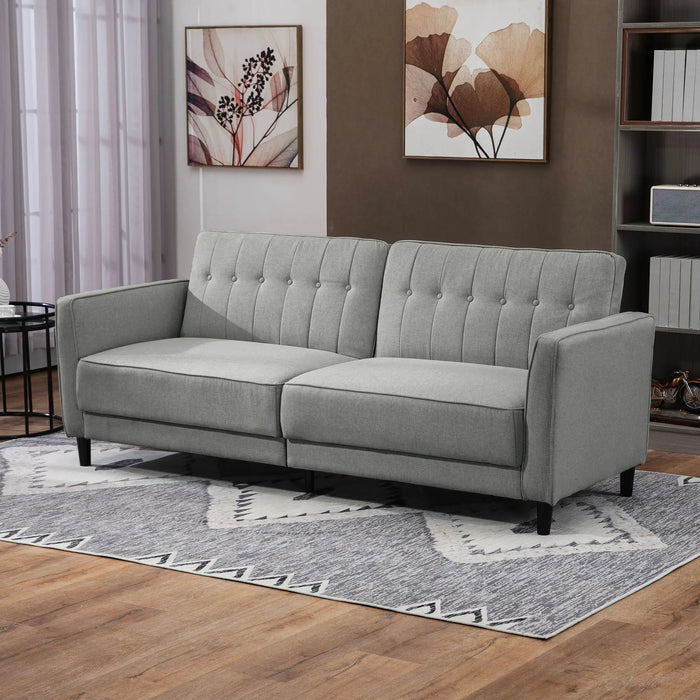 Aosom Homcom Convertible Bed with Couch, Buttonne Tufted Fabric Sofa Bed with Adjustable Back For Living Room in Grey