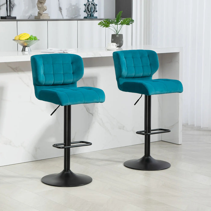 Aosom Homcom Swivel Pu Leather Barstools Set of 2 Adjustable Bar Stools with Footrest Back For Kitchen Counter Dining Room in Blue