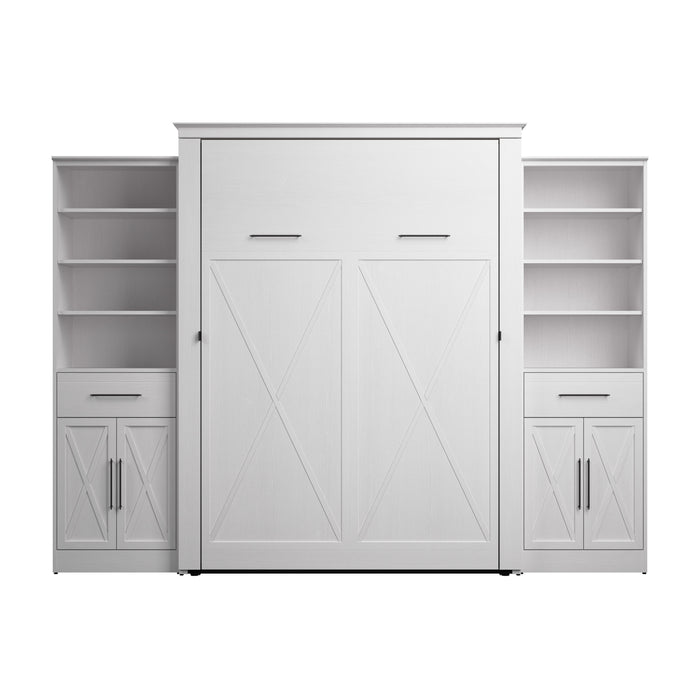 Modubox Key West 117W Queen Murphy Bed and Closet Organizers with Doors and Drawers (119W) in Pure White Oak