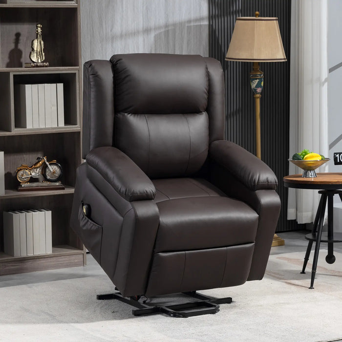 Aosom Homcom Lift Chair For Seniors, Pu Leather Upholstered Electric Recliner Chair with Remote, Side Pockets, Quick Assembly in Brown