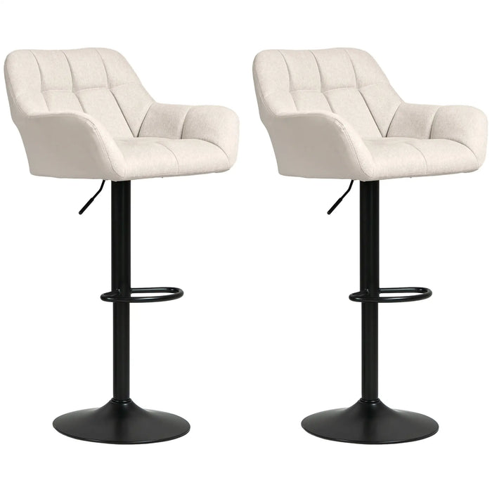 Aosom Homcom Swivel Barstools Set of 2 Adjustable Bar Stools with Footrest Armrests and Pu Leather Back For Dining Roo in Cream White