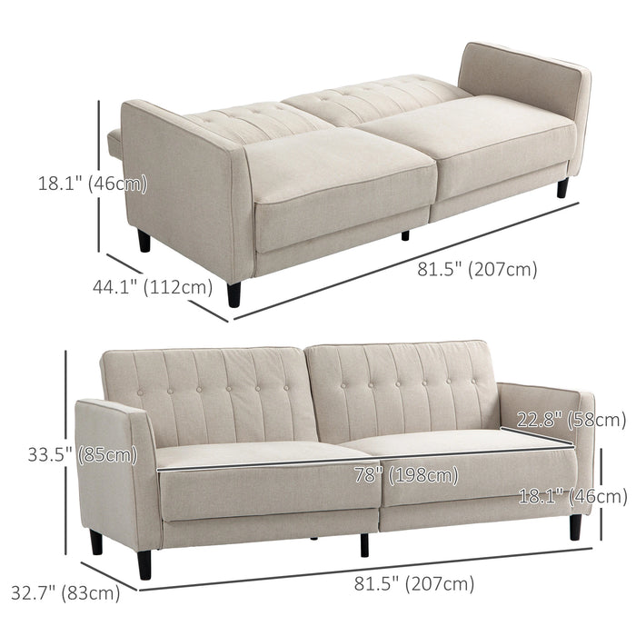 Aosom Homcom Convertible Bed with Couch, Buttonne Tufted Fabric Sofa Bed with Adjustable Back For Living Room in Beige