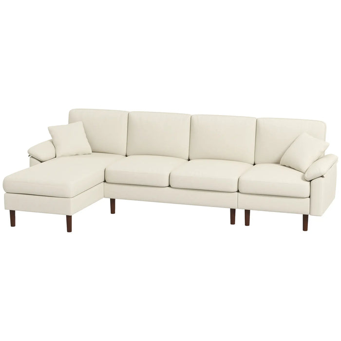 Aosom Homcom L-Shape Sofa, Modern Sectional Couch with Changeable Chaise Lounge, Pillows and Wooden Legs For Living Room, Cream White