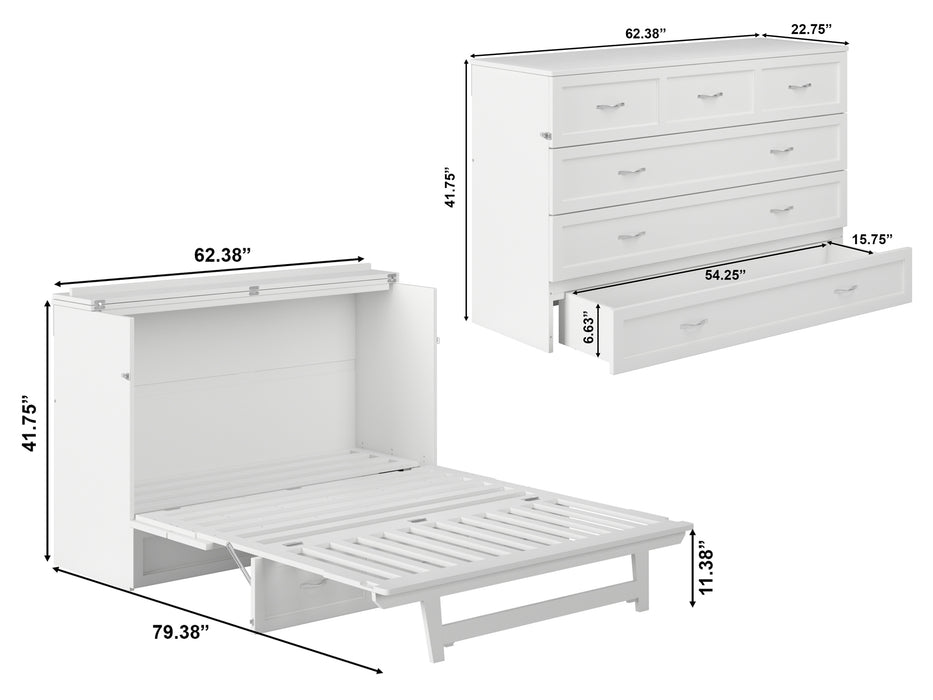 AFI Furnishings Afi Northfield Size Murphy Bed Chest with 6" Matteress, Storage Drawer, & Built-in Charger Queen siz in White