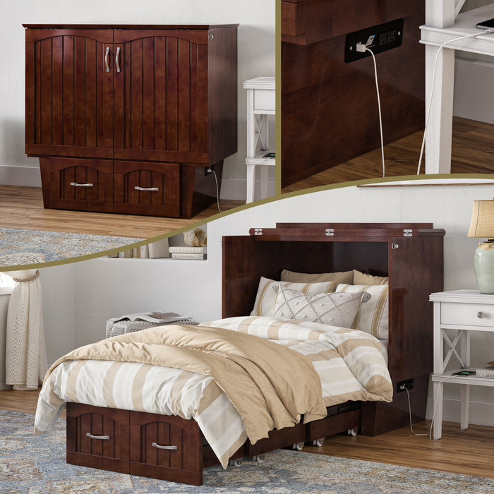 AFI Furnishings Afi Nantucket Murphy Bed Chest with 6" Matteress, Storage Drawer & Built-in Charger Twin size in Walnut