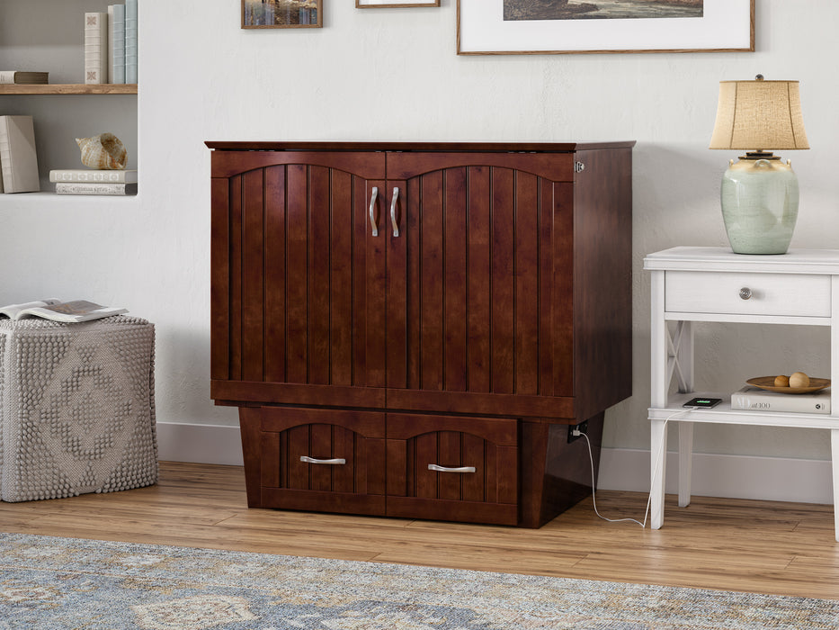 AFI Furnishings Afi Nantucket Murphy Bed Chest with 6" Matteress, Storage Drawer & Built-in Charger Twin size in Walnut