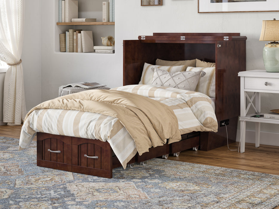 AFI Furnishings Afi Nantucket Murphy Bed Chest with 6" Matteress, Storage Drawer & Built-in Charger Twin size in Walnut