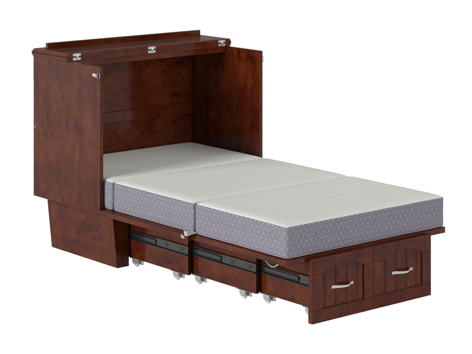 AFI Furnishings Afi Nantucket Murphy Bed Chest with 6" Matteress, Storage Drawer & Built-in Charger Twin size in Walnut