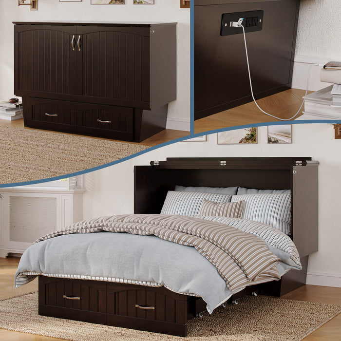 AFI Furnishings Afi Nantucket Murphy Bed Chest with 6" Matteress, Storage Drawer & Built-in Charger Full siz in Espresso