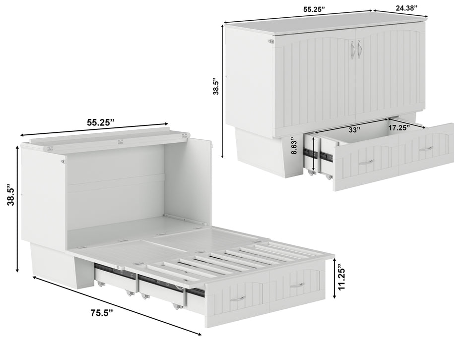 AFI Furnishings Afi Nantucket Murphy Bed Chest with 6" Matteress, Storage Drawer & Built-in Charger Full siz in White