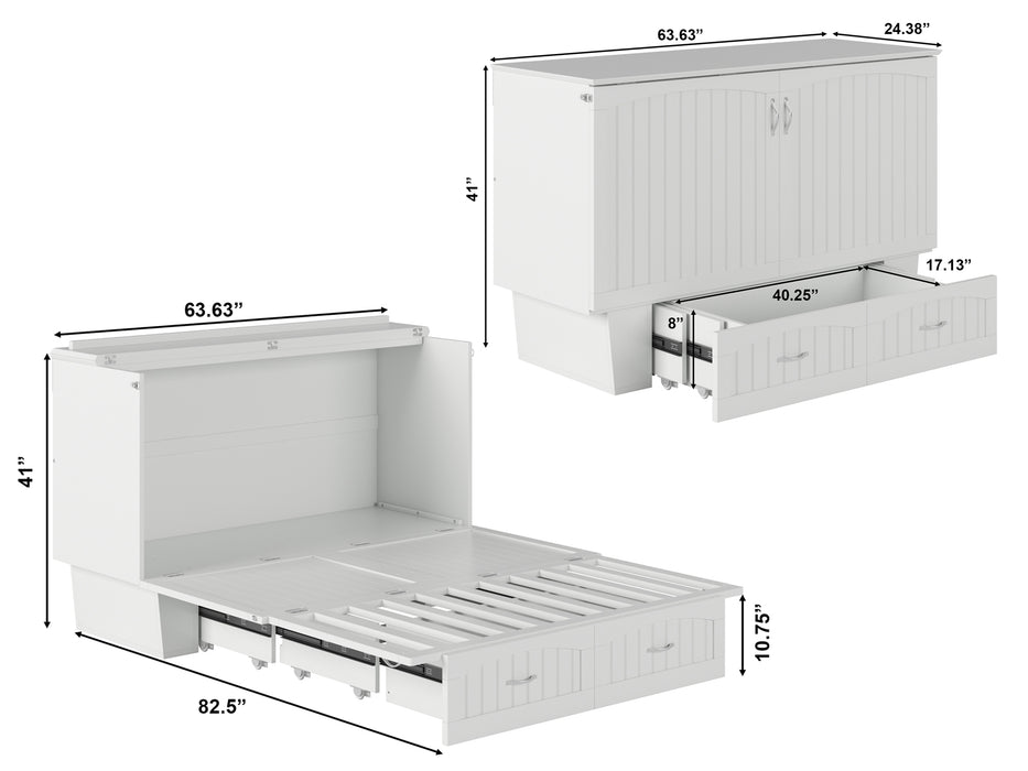 AFI Furnishings Afi Nantucket Murphy Bed Chest with 6" Matteress, Storage Drawer & Built-in Charger Queen siz in White