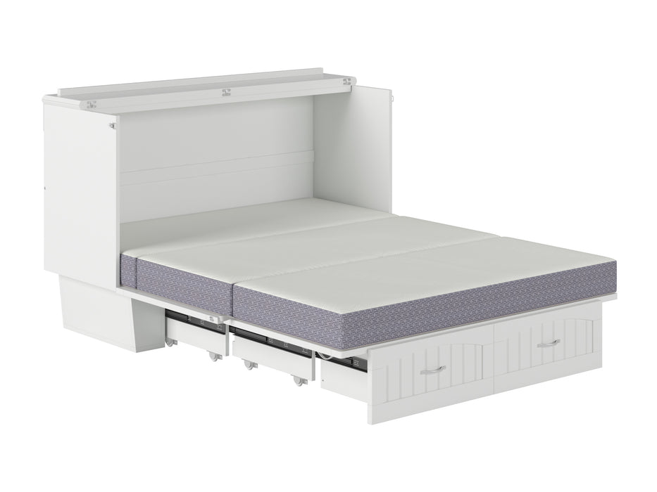 AFI Furnishings Afi Nantucket Murphy Bed Chest with 6" Matteress, Storage Drawer & Built-in Charger Queen siz in White