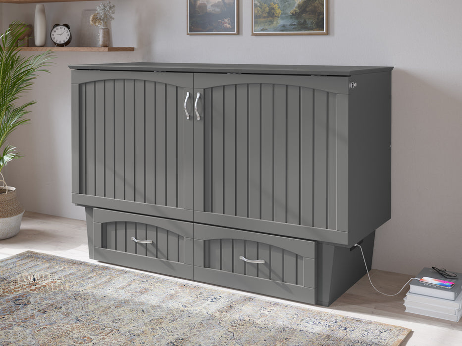 AFI Furnishings Afi Nantucket Murphy Bed Chest with 6" Matteress, Storage Drawer & Built-in Charger Queen siz in Grey