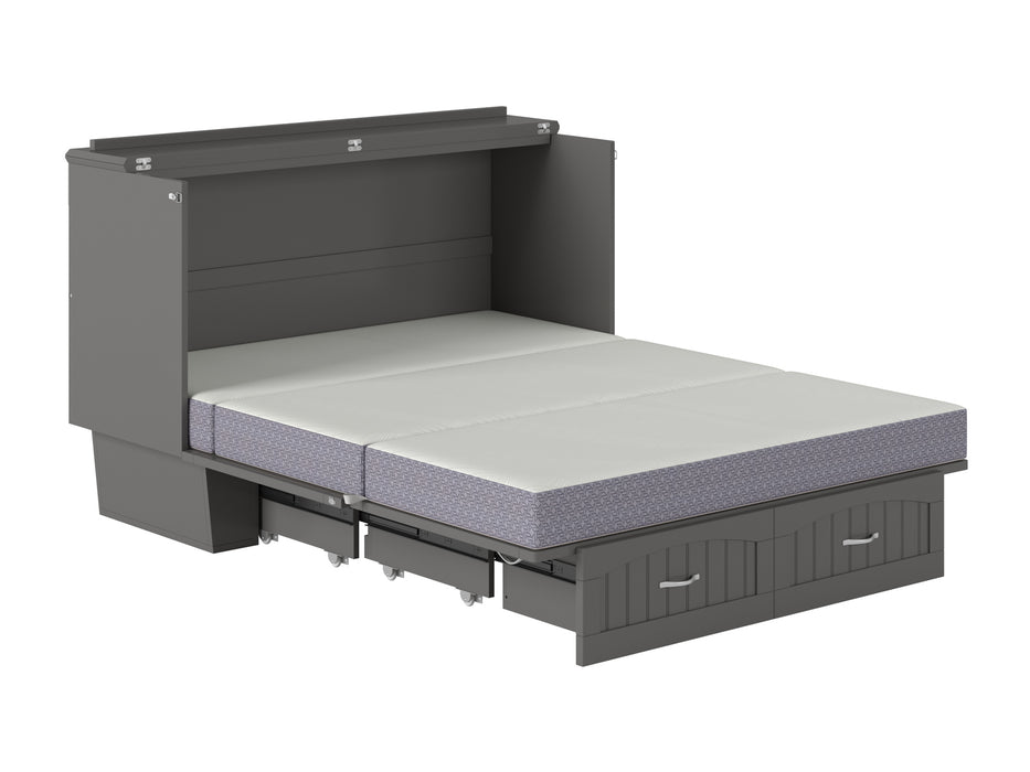 AFI Furnishings Afi Nantucket Murphy Bed Chest with 6" Matteress, Storage Drawer & Built-in Charger Queen siz in Grey