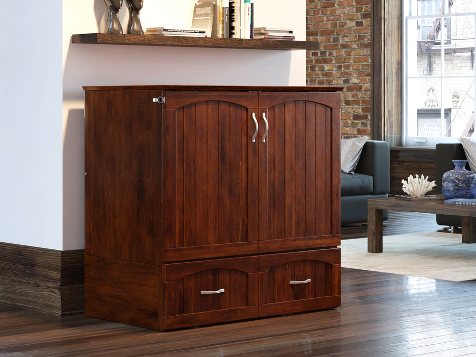 AFI Furnishings Afi Southamptonne Murphy Bed Chest with 6" Matteress, Storage Drawer, & Built-in Charger Twin XL size in Walnut