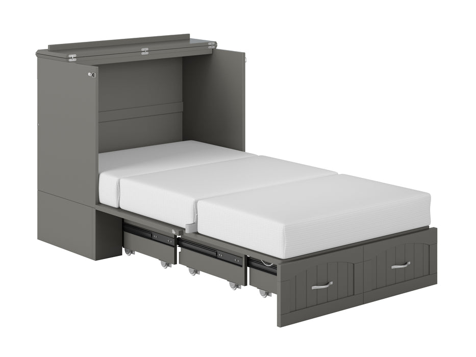 AFI Furnishings Afi Southamptonne Murphy Bed Chest with 6" Matteress, Storage Drawer, & Built-in Charger Twin XL siz in Grey