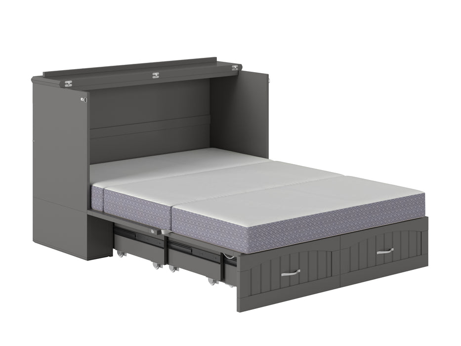 AFI Furnishings Afi Southamptonne Murphy Bed Chest with 6" Matteress, Storage Drawer, & Built-in Charger Full siz in Grey