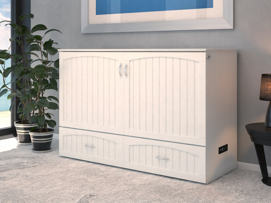 AFI Furnishings Afi Southamptonne Murphy Bed Chest with 6" Matteress, Storage Drawer, & Built-in Charger Queen siz in White