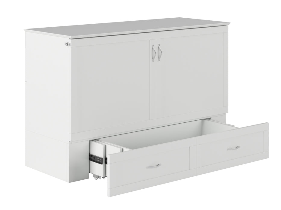 AFI Furnishings Afi Hamiltonne Murphy Bed Chest with 6" Matteress, Storage Drawer, & Built-in Charger Queen siz in White