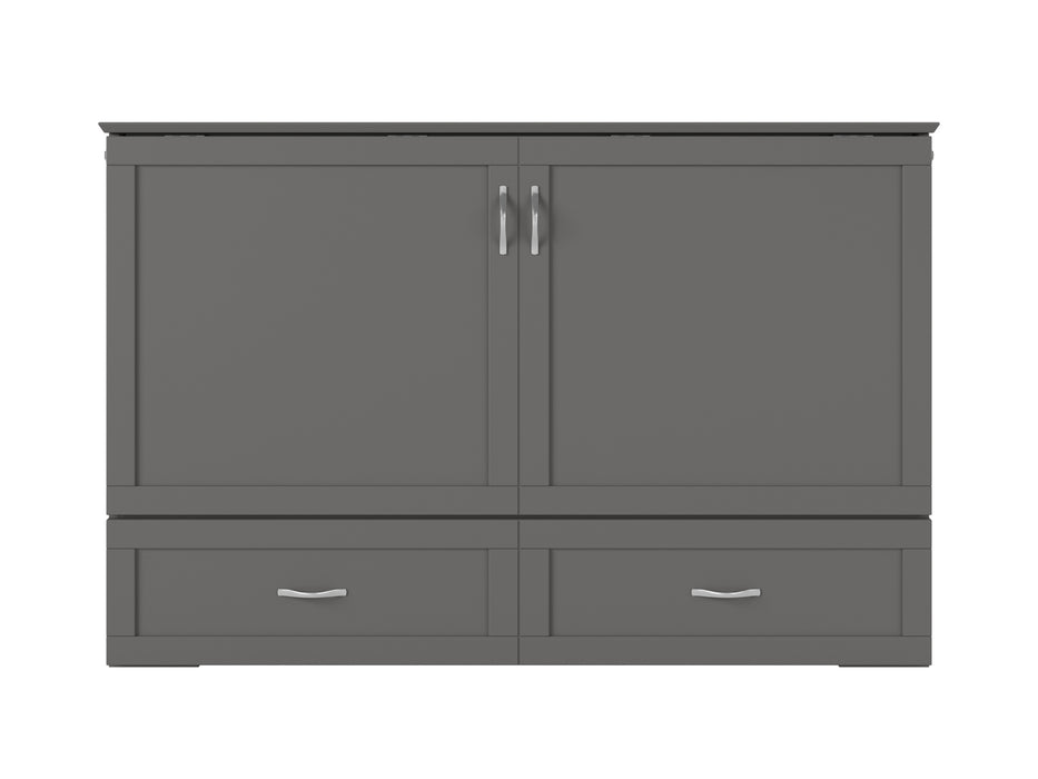 AFI Furnishings Afi Hamiltonne Murphy Bed Chest with 6" Matteress, Storage Drawer, & Built-in Charger Queen siz in Grey