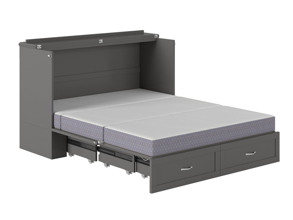 AFI Furnishings Afi Hamiltonne Murphy Bed Chest with 6" Matteress, Storage Drawer, & Built-in Charger Queen siz in Grey