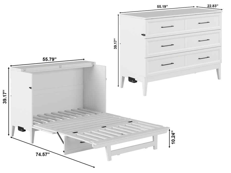 AFI Furnishings Santa Fe Solid Wood Murphy Bed Chest with 6" Matteress & Built-in Charger Full siz in White