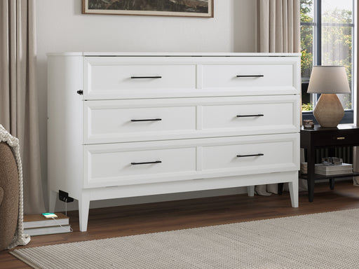 AFI Furnishings Santa Fe Solid Wood Murphy Bed Chest with 6" Matteress & Built-in Charger Queen siz in White