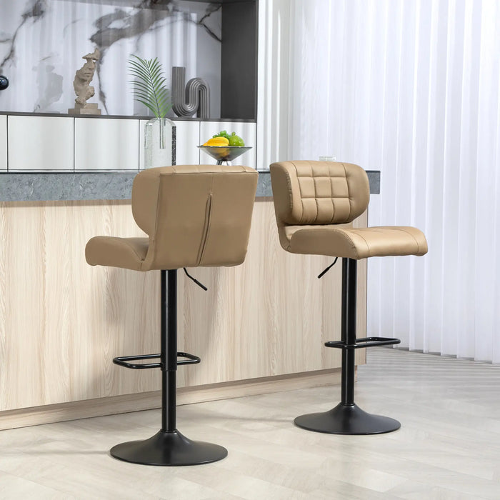 Aosom Homcom Swivel Pu Leather Barstools Set of 2 Adjustable Bar Stools with Footrest Back For Kitchen Counter Dining Room in Khaki