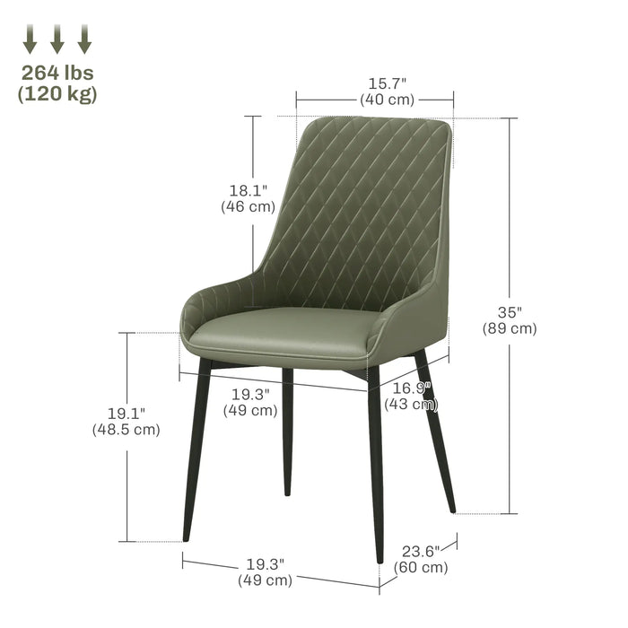 Aosom Homcom Modern Dining Chairs Set of 2, Pu Leather Kitchen Chairs with Metal Legs For Dining Room, Living Room in Green