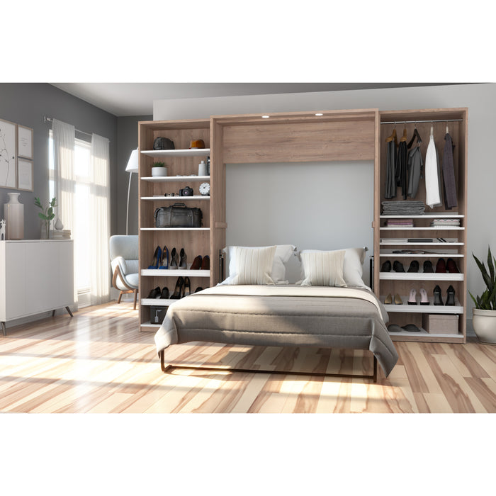 Modubox Cielo Full Murphy Bed with 2 Closet Organizers (119W) in Rustic Brown & White