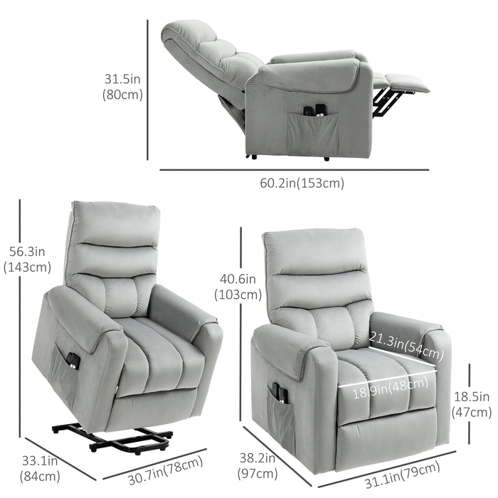 Aosom Homcom Lift Chair For Elderly in Massage Recliner Chair with 8 Vibration Points in Footrest in Remote Control in Side Pockets in Grey