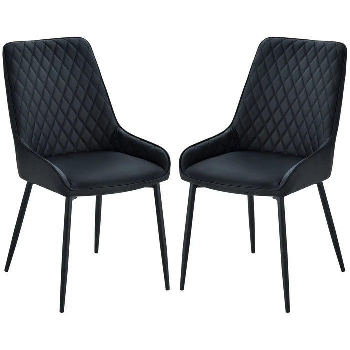 Aosom Homcom Modern Dining Chairs Set of 2, Pu Leather Kitchen Chairs with Metal Legs For Dining Room, Living Room in Black