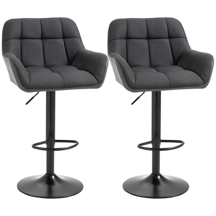 Aosom Homcom Swivel Barstools Set of 2 Adjustable Bar Stools with Footrest Armrests and Pu Leather Back For Dining Room in Black