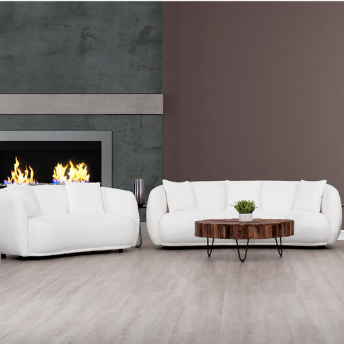 Archibald 3 Piece Curved Kidney Shaped Sectional Sofa, Loveseat and Chair Set in Wolly Ivory