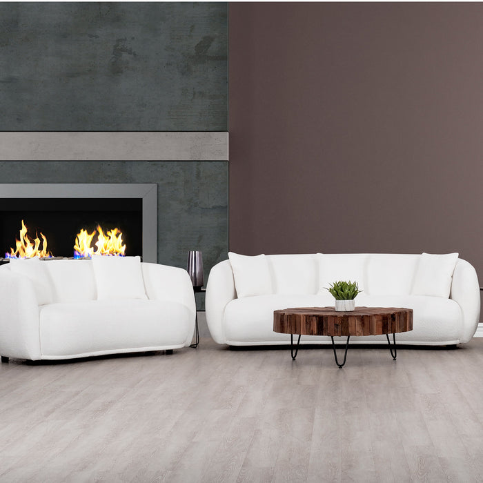 Archibald 3 Piece Curved Kidney Shaped Sectional Sofa, Loveseat and Chair Set in Wolly Ivory