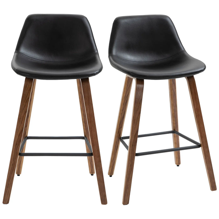 Aosom Homcom Bar Height Bar Stools Set of 2, Mid-Back Bar Chairs with Pu Leather Upholstery and Solid Wood Legs For Kitchen in Black