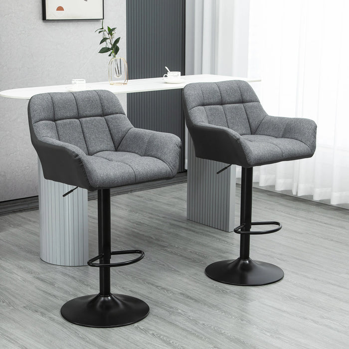 Aosom Homcom Swivel Barstools Set of 2 Adjustable Bar Stools with Footrest Armrests and Pu Leather Back For Dining Room in Grey, Black