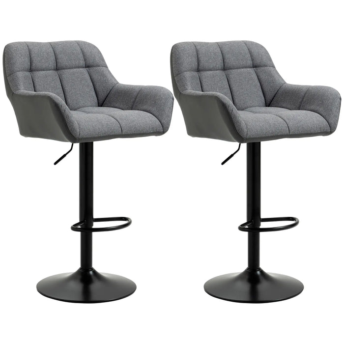 Aosom Homcom Swivel Barstools Set of 2 Adjustable Bar Stools with Footrest Armrests and Pu Leather Back For Dining Room in Grey, Black