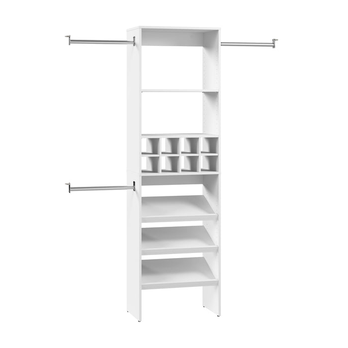 Modubox Carina Closet 24W Closet Organizer with Shoe Shelves in Clothing Rods and Cubbies in White